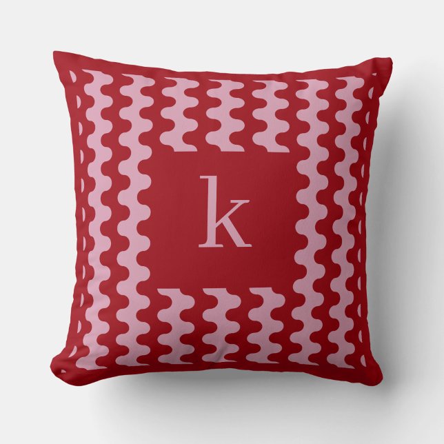 Monogram Pink Red Bold Wavy Pattern Cushion (Creator Uploaded)
