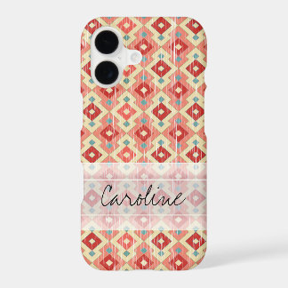 Monogram Pink Red Geo Tribal Ikat Diamond Pattern