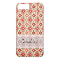 Monogram Pink Red Geo Tribal Ikat Diamond Pattern