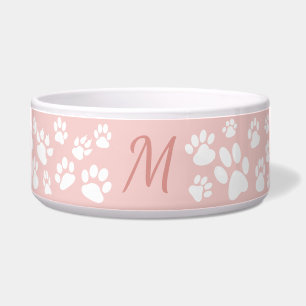 Monogram Pink Retro Scattered Dog Paw Prints