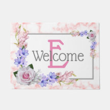 Monogram Pink Rose Bouquet Welcome