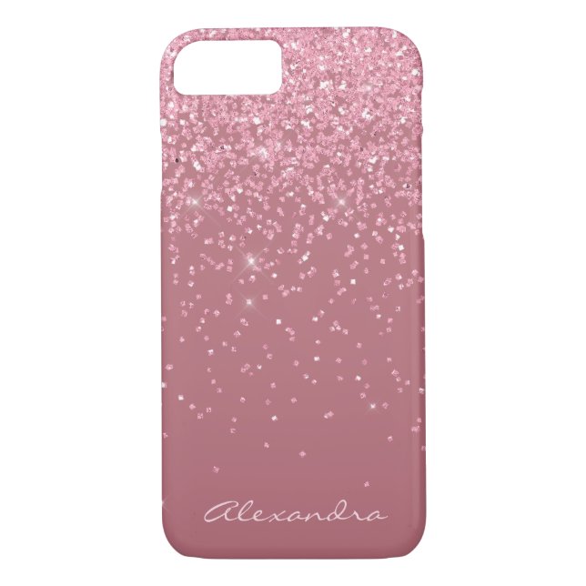 Monogram Pink - Rose Gold and Glitter Background Case-Mate iPhone Case (Back)