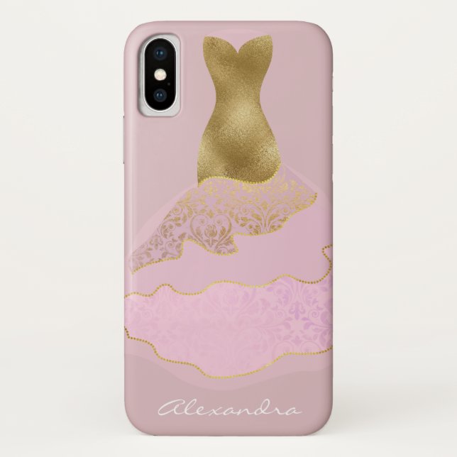 Monogram Pink - Rose Gold Foil Girly Dress Case-Mate iPhone Case (Back)