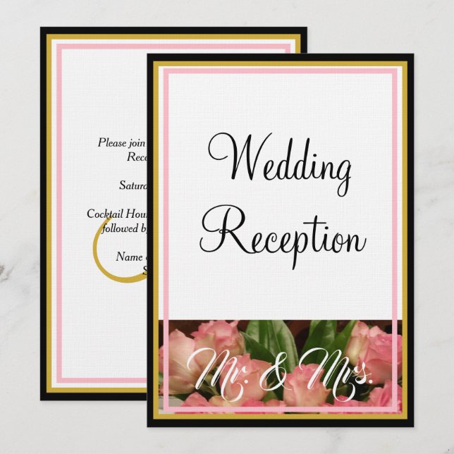 Monogram Pink Roses Wedding Mr. and Mrs. Invitation (Front/Back)