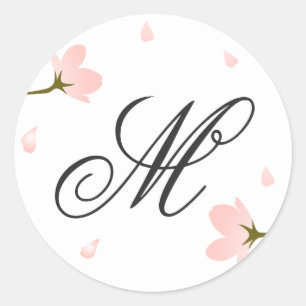 Monogram Pink Sakura Cherry Blossoms Custom Classic Round Sticker
