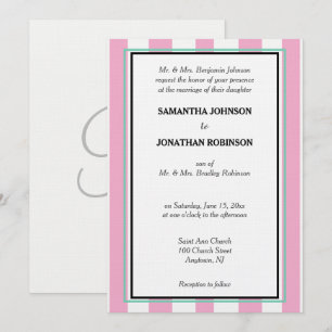 Monogram Pink Seafoam Green White Stripes Invitation
