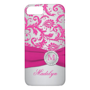 Monogram Pink, Silver Damask iPhone 7 Case