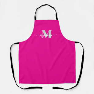 Monogram Pink Silver Personal  Apron