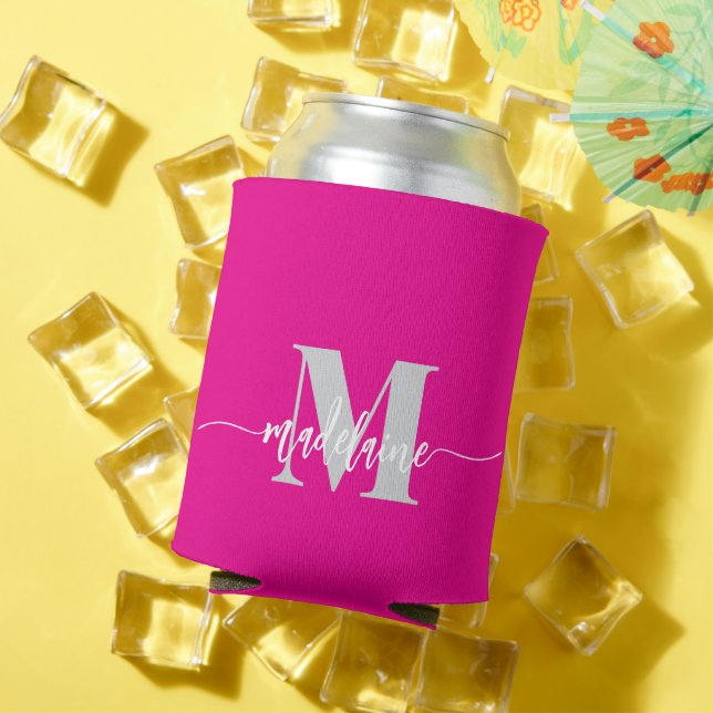Monogram Pink Silver White Personal Can Cooler (In Situ Summer)