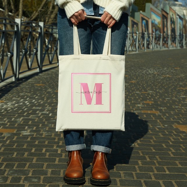 Monogram Pink Simple Minimalist Pretty Custom Tote Bag (Creator Uploaded)
