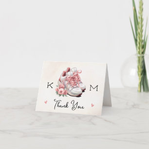 Monogram Pink Sneaker Floral Photo Bridal Shower Thank You Card