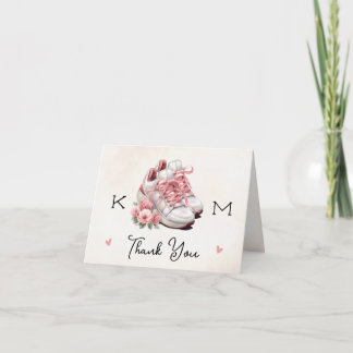 Monogram Pink Sneaker Floral Photo Bridal Shower Thank You Card
