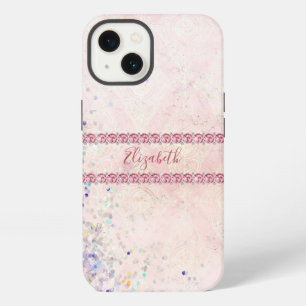 Monogram Pink Sparkle Jewels Bling Girly Trendy iPhone 13 Case