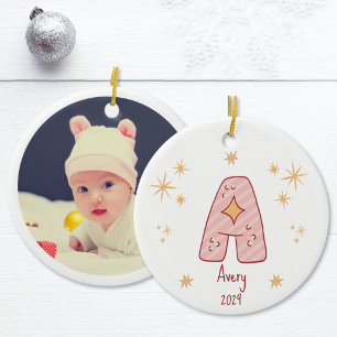 Monogram Pink Striped Star Ornament