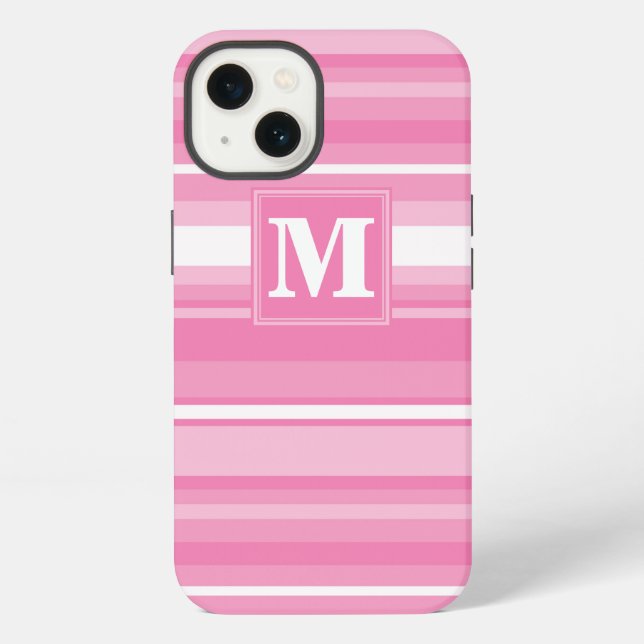 Monogram pink stripes Case-Mate iPhone case (Back)