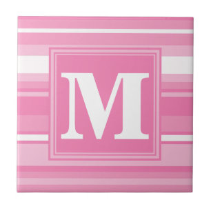 Monogram pink stripes ceramic tile