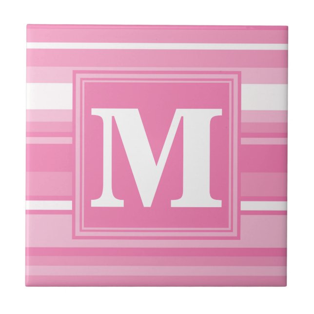 Monogram pink stripes ceramic tile (Front)