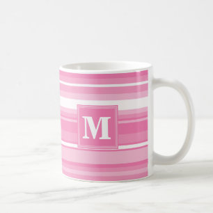 Monogram pink stripes coffee mug