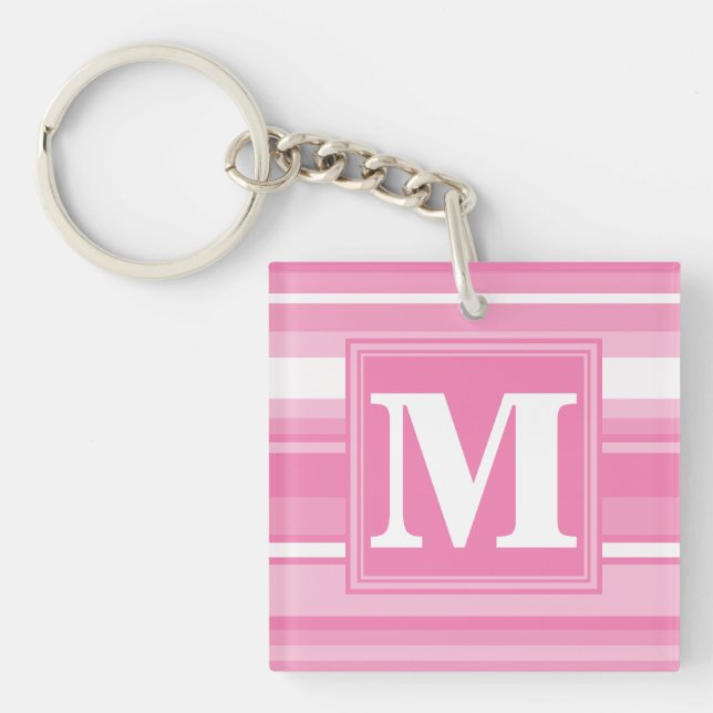 Monogram pink stripes key ring (Front)