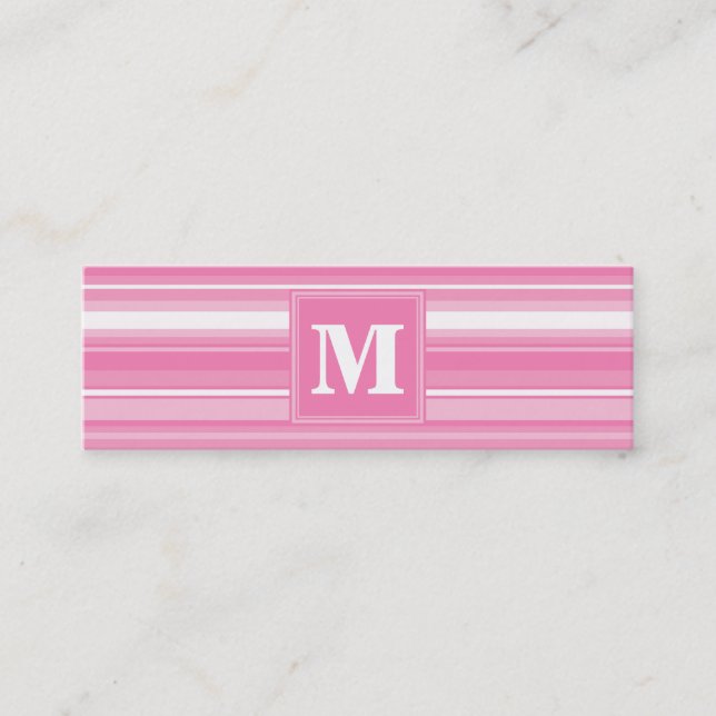 Monogram pink stripes mini business card (Front)