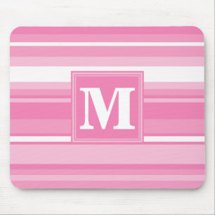 Monogram pink stripes mouse pad