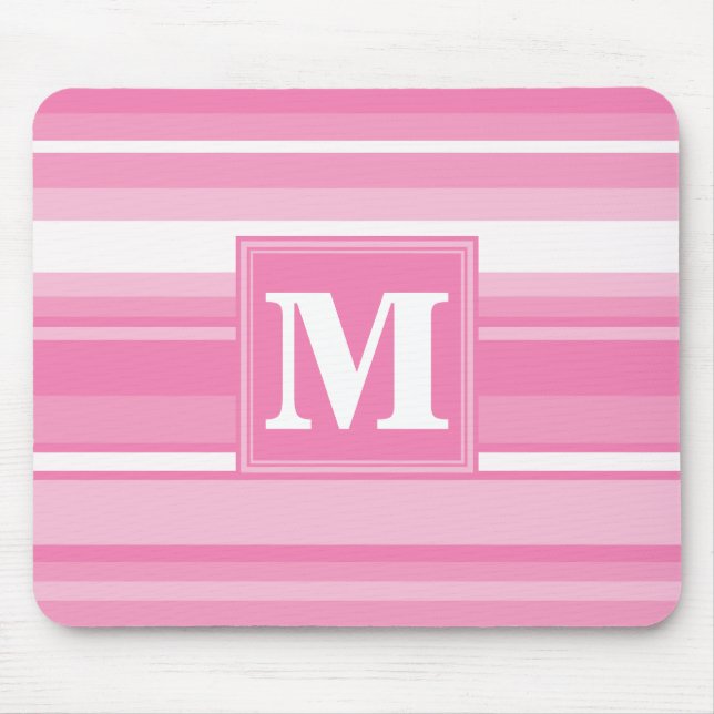 Monogram pink stripes mouse pad (Front)