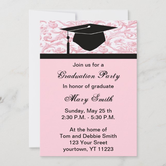 Monogram Pink Swirl Graduation Party Invitation (Front)
