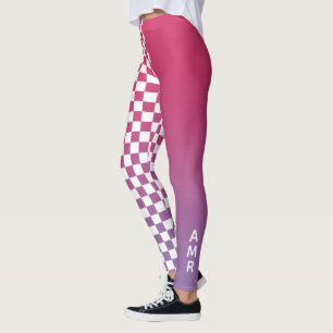 Monogram Pink to Purple Gradient Chequered Pattern Leggings