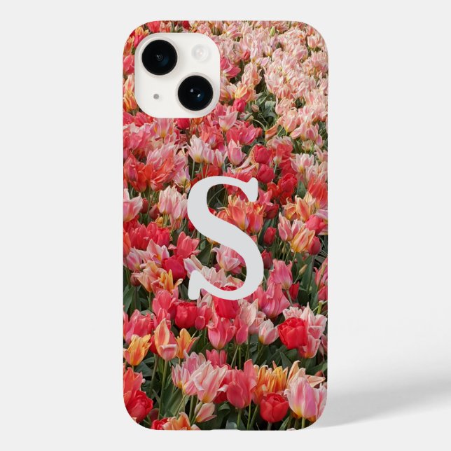 Monogram Pink Tulip Flower iPhone Case (Back)