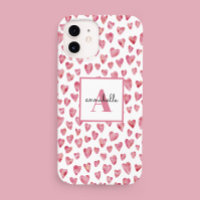 Monogram Pink Watercolor Heart Pattern