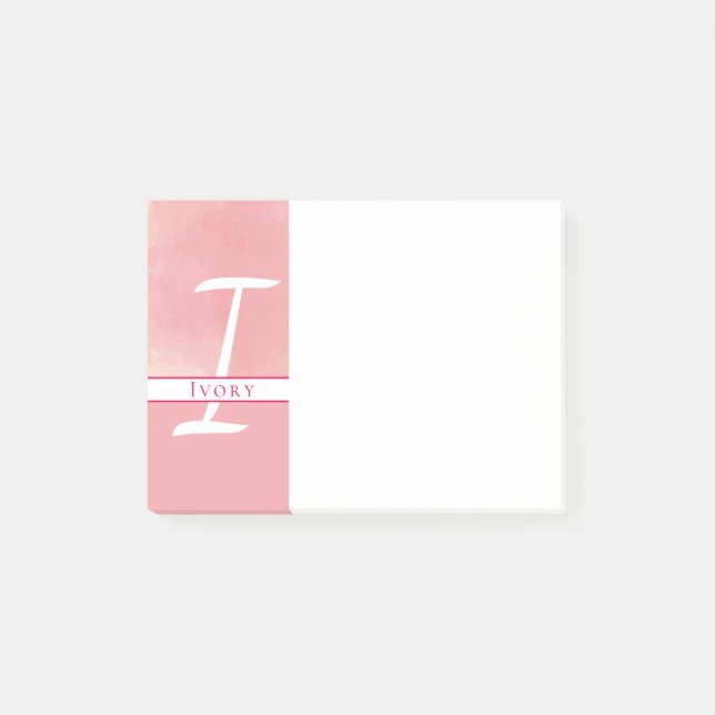 Monogram Pink Watercolor Post-It Notes (Front)
