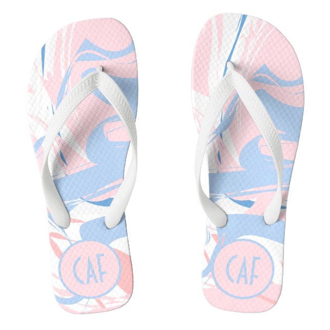 Monogram Pink White Blue Swirl Abstract Flip flops (Footbed)