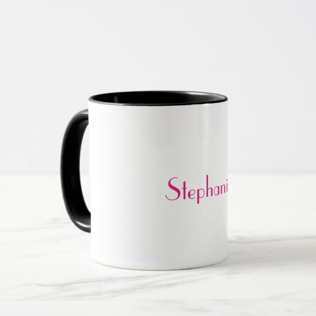Monogram Pink White Custom Name Party Favour Gift Mug (Front Left)