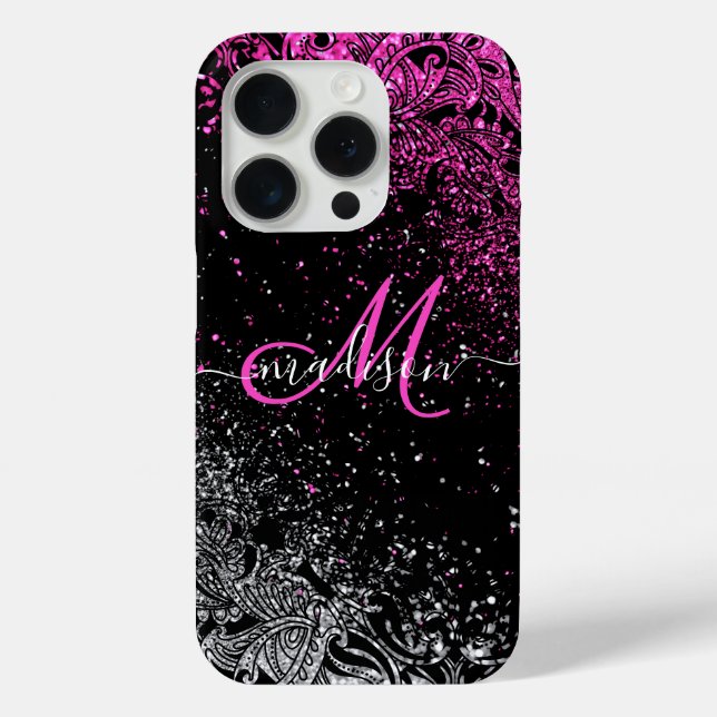 Monogram Pink & White Glitter  Case-Mate iPhone Case (Back)