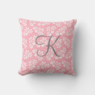 Monogram Pink White Grey Floral Botanical Cushion