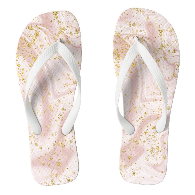  Monogram Pink White Marble Swirl Gold Glitter Thongs (Footbed)