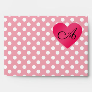 Monogram pink white polka dots envelope