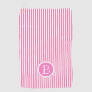 Monogram Pink white Stripes Pattern Personalised Golf Towel