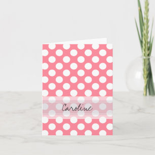 Monogram Pink White Trendy Fun Polka Dot Pattern Note Card