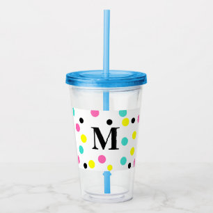 Monogram Pink Yellow Blue Polka Dots Acrylic Tumbler