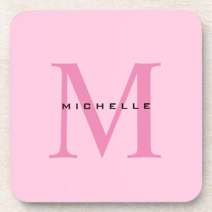 Monogram Pink Your Name Special Gift Beloved Ones Coaster