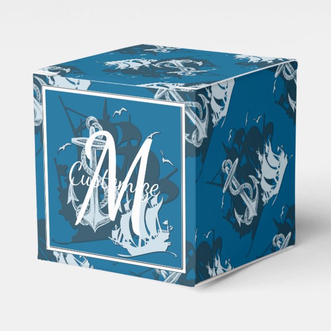 Monogram Pirate Ship & Anchor Cube Favour Box 3 (Front Side)