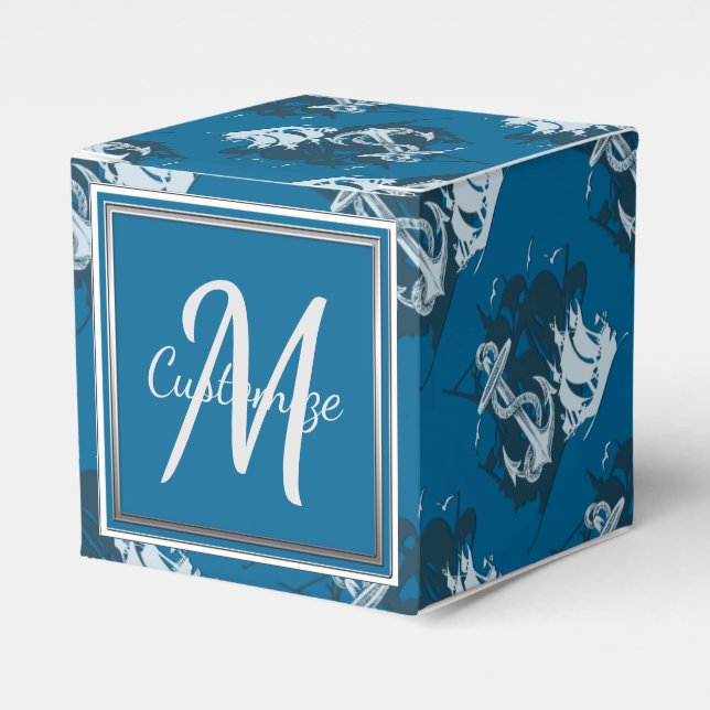 Monogram Pirate Ship & Anchor Cube Favour Box 6 (Front Side)