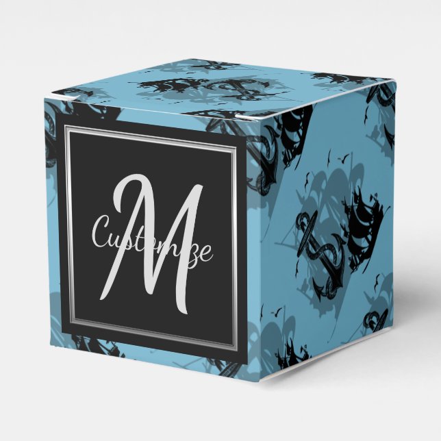 Monogram Pirate Ship & Anchor Cube Favour Box 7 (Front Side)