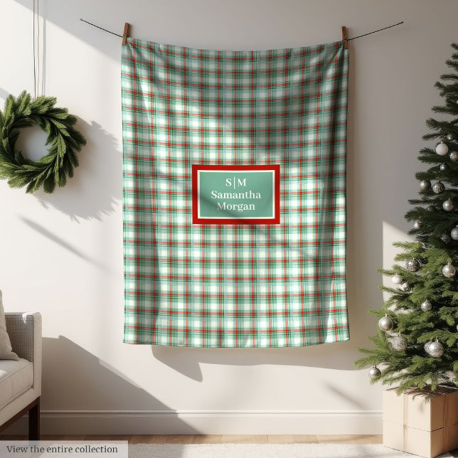 Monogram Plaid Blanket Red Green Christmas Chic (Monogram Plaid Blanket Red Green Christmas Chic)