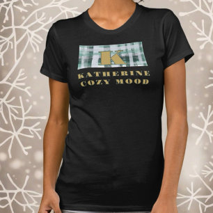 Monogram plaid festive white green gold name cosy Tri-Blend shirt