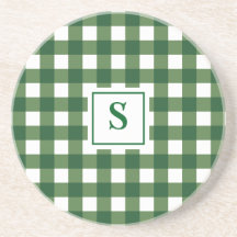 Monogram Plaid Gingham Sandstone Coaster