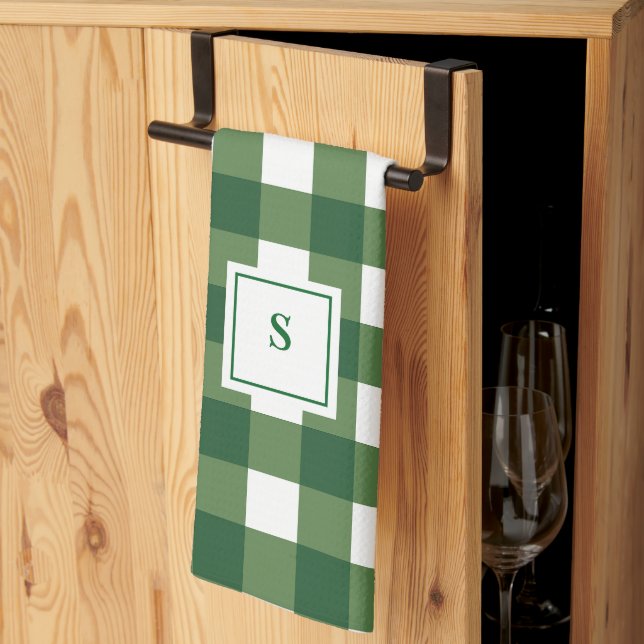 Monogram Plaid Gingham Tea Towel (Thirds Fold)