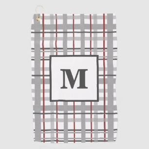 Monogram Plaid Grey Silver Red Gift For Him Golf Towel