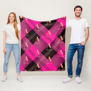 Monogram Plaid Hot Pink Fleece Blanket